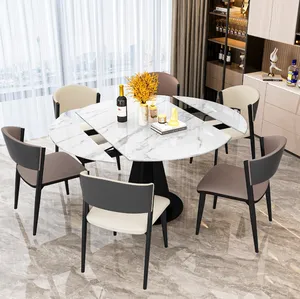 Mesa de jantar redonda expansível moderna para sala de jantar, conjunto de mesa giratória, cadeiras expansíveis, embalagem padrão