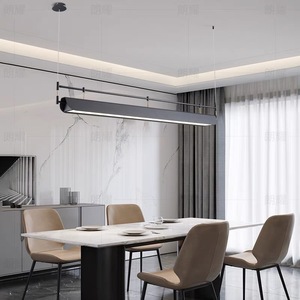 Lámpara colgante minimalista de tira larga LED negra de un solo cabezal para comedor, barra de bar, hogar, sala de té. - Product Image 2
