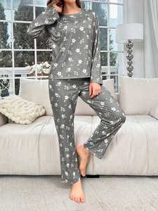 Set Pigiama Autunnale da Donna con Stampa Floreale, Maniche Lunghe e Pantaloni, 2 Pezzi, Abbigliamento per il Tempo Libero - Product Image 3