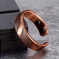Bague Magnétique en Cuivre Pur pour Hommes et Femmes, 4 Aimants, Réglable, Ouverte, Vintage, Motif Géométrique, Thérapie