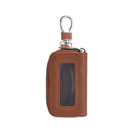 Étui pour clé de voiture en cuir PU grain litchi, fermeture éclair, fenêtre transparente rectangulaire, accessoires pour porte-clés de véhicule