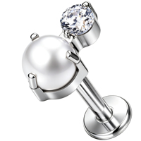 Piercing Labret en Titane ASTM F136 G23 à Filetage Interne, Perle Ronde CZ, Plaqué Or, Dos Plat, pour Cartilage, Lèvre, Hélix, Tragus