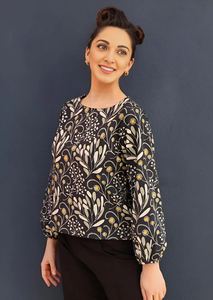 Haut pour femmes modernes 100% coton avec col rond et manches bishop Tissu doux et confortable Coupe décontractée Port quotidien décontracté - Product Image 2