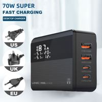 LDNIO A4808Q Chargeur rapide 30W USB-A et 70W USB-C avec prise UK US EU pour ordinateur portable, compatible PD QC4.0 QC3.0 PPS AFC FCP SCP