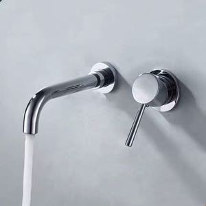 Robinet de lavabo mural traditionnel à un trou en cuivre couleur or avec noyau de valve en céramique et poignée unique - Product Image 5