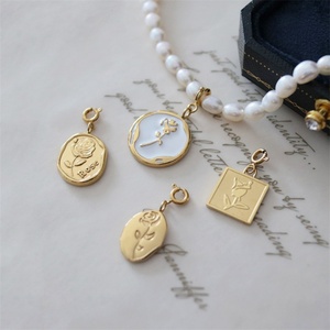 จี้ห้อยรูปทรงวงรี สี่เหลี่ยม วงกลม เปลือกหอย ดอกกุหลาบ ชุบทองโบราณ ขายส่ง - Product Image 3