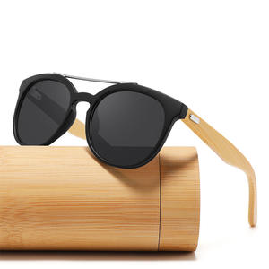 Nouvelles lunettes de soleil en bois de bambou de style européen pour hommes, monture ovale noire, protection UV400, verres PC, protection solaire pour la conduite - Product Image 1