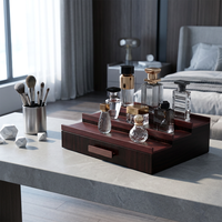 Boîte de rangement à plusieurs niveaux pour parfums en bois foncé, organisateur de parfums multi-niveaux avec tiroir coulissant pour présentoir de bureau