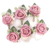 Élégant corsage de poignet rose poudré pour mariage avec bracelet de perles, fleur artificielle en soie pour demoiselle d'honneur, idéal pour le bal de promo