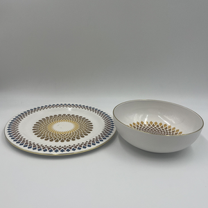 Juego <span class=keywords><strong>de</strong></span> Platos y Tazones <span class=keywords><strong>de</strong></span> Melamina Geométricos Dorados Estilo Art Deco <span class=keywords><strong>para</strong></span> Bodas y Todas las Ocasiones - Product Image 1