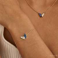 Bracelet vintage en forme de goutte d'eau avec breloque papillon et pierre de naissance pour mère, fille et sœur