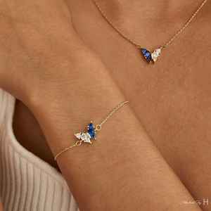 Bracelet vintage en acier inoxydable en forme de larme, paire mère-fille, sœur, charme papillon, pierre de naissance - Product Image 2