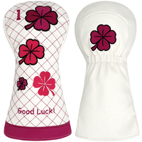 Housse de protection pour tête de club de golf PMT en cuir PU imperméable, avec fermeture magnétique, motif trèfle rose matelassé en diamant et broderie 3D, motif porte-bonheur