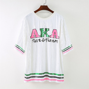 Fashion Green <strong>Pink</strong> Aka Sorority Apparel Sequin T Shirt <strong>Dress</strong> Custom Oem Casual <strong>Dresses</strong> - Product Image 2