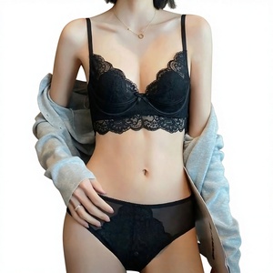 Conjunto de lencería de encaje negro para mujer, sujetador con aros y push-up, copa completa, tirantes ajustables, talla grande, conjunto de sujetador sexy para mujer - Product Image 1