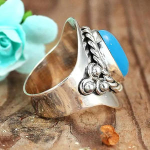 Anello Cocktail H228 con Turchese Ovale Incassato, Anello Unisex alla Moda, Gioiello Regalo - Product Image 3