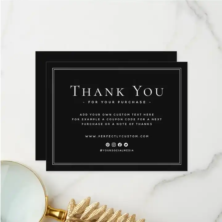 Elegant Black & Gold Script Logo Thank You Order Note Card