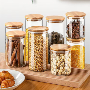 Đa Chức Năng Thủy Tinh Thực Phẩm Lưu Trữ Lọ Với Nắp Tre Con Dấu Cho Các Gia Vị Container Nhà Bếp Thiết Yếu Lưu Trữ & Container - Product Image 1