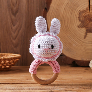 RTS doux infantile divertissement lapin <span class=keywords><strong>hochet</strong></span> Crochet dentelle <span class=keywords><strong>bois</strong></span> jouet pour dentition bébé hochets - Product Image 4
