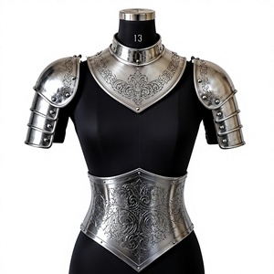 Armure de guerrier médiévale en aluminium plaqué argent avec motif gravé, forme irrégulière, style antique et moderne, pour costume de mode - Product Image 6