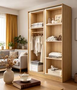 Armoire coulissante en chêne naturel de qualité supérieure, armoire moderne minimaliste à 2 portes pour le rangement des vêtements dans la chambre - Product Image 1