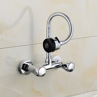 Robinet de cuisine mural, eau chaude et froide, finition chromée, double poignée, contrôle thermostatique, rotation à 360 degrés, tuyau flexible, pour hôtel