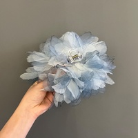 Jepit Rambut Wanita Super Fairy Blue Mewah Berkualitas Tinggi Desain Baru Bulu Besar Eksklusif Bahan Asetat Hiasan Kepala Belakang PC/Plastik/Resin