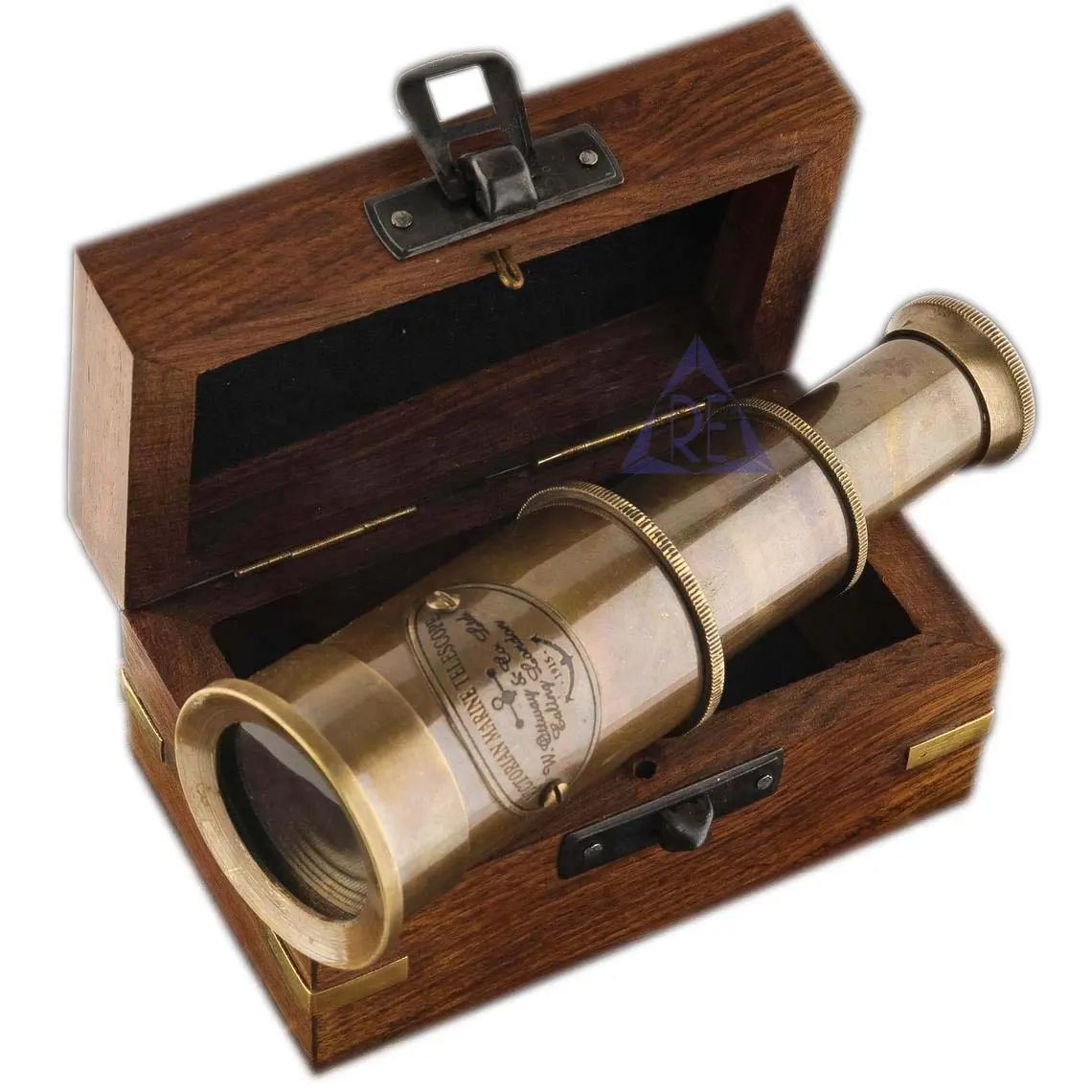 Captains Brass Telescope with Wooden Box Nautical Hand Held 2 Fold Mini Telescope Spyglass Pirate Telescope With Wooden Box