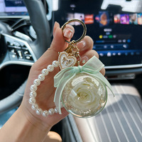 Romantique Préservé Rose Porte-clés Pendentif Élégant Fleur Clé Boucle Simuler Perle Chaîne pour Mariage Saint Valentin