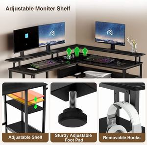 ゲーミングデスク L字型 LEDストリップ付き 電源コンセント付き リバーシブルコーナーコンピューターデスク - Product Image 4