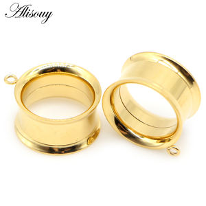 Alisouy 2 buah anting tindik telinga besi tahan karat desain sederhana alat pengukur lubang telinga perhiasan tubuh anting-anting colokan peregang untuk uniseks - Product Image 5