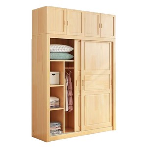 <b>Pine</b> Wood <b>Wardrobe</b> Solid Wood Sliding Door Storage Cabinet Bedroom Childrens <b>Wardrobe</b> Home Use Economical Design - Product Image 4