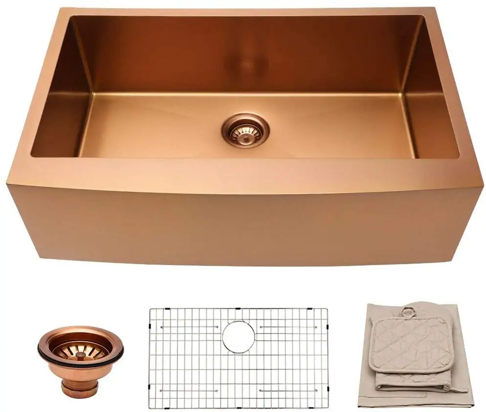 Aquacubic Luxury Apron Front Single Bowl Rose Gold 16 Gauge Handmade 304 Stainless Steel Kitchen Sink