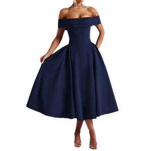 Robe pour femme printemps, couleur unie, élégante, <span class=keywords><strong>tube</strong></span> top, robe à une épaule, <span class=keywords><strong>jupe</strong></span> <span class=keywords><strong>mi</strong></span>-<span class=keywords><strong>longue</strong></span>, <span class=keywords><strong>jupe</strong></span> trapèze - Product Image 5
