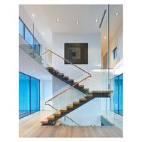 Escalier intérieur droit en marbre de haute qualité Prix des escaliers flottants à lumière LED