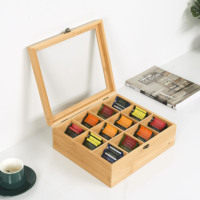 Boîte de rangement pour thé en bambou avec 12 compartiments, petite boîte en bois pour sachets de thé avec fenêtre en acrylique