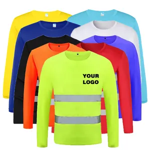 Groothandel Aangepaste Lange Mouwen 100% Polyester Sneldrogende Heren Constructie Reflecterende Hi Vis Werk Shirt Veiligheid T Shirts