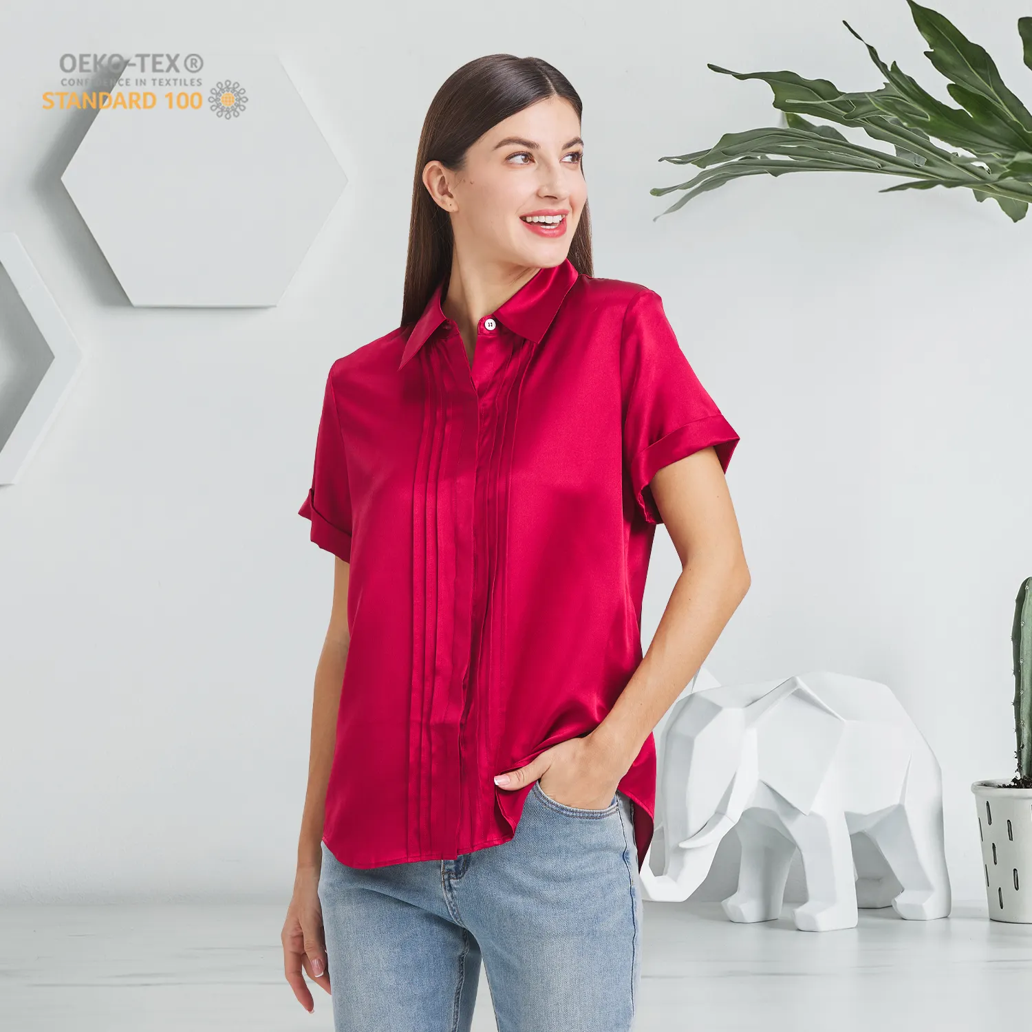 Luxury 22MM Women Button Up Silk Shirts Tailored LOGO OEKO-TEX 100 Wholesale in 6A Grade Mulberry Silk Blouse