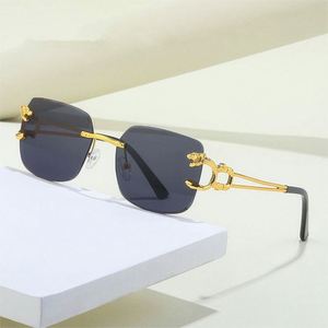 Lunettes de soleil carrées sans monture avec logo personnalisé, style vintage, pour hommes et femmes, verres dégradés, en alliage, protection UV400, tête de léopard - Product Image 1