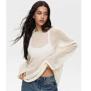 Pulls Femmes col rond mince transparent haut pour femme manches évasées <span class=keywords><strong>pull</strong></span> ample printemps été t-shirt décontracté femmes <span class=keywords><strong>pull</strong></span> tricoté - Product Image 1