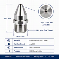 Nosel P80 1.1mm Ujung Pemotong Plasma Tembaga, Suku Cadang Obor Pemotong Plasma, Ulir M8 untuk Suku Cadang AG60, Harga Cina