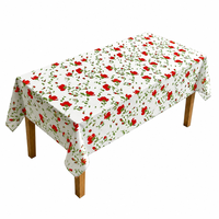 Nappe en PEVA imprimée, motif floral blanc et rouge, 90 x 132 pouces, nappe rectangulaire en plastique jetable pour pique-nique en plein air