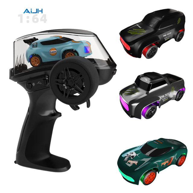 AiJH 1:64 Drift RC Car Mini 4WD Race With LED Light Vehicle Model Desktop Toy Remote Control Racing Car