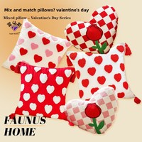 Sarung Bantal Persegi Bordir Mawar Hati Valentine & Sarung Bantal Sofa Beludru Bunga PP Dekorasi Rumah