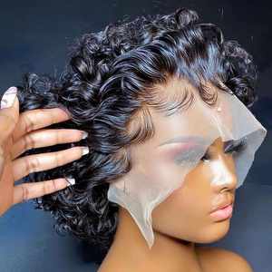 Parrucca Corta Pixie Cut In Capelli Umani Brasiliani Ricci – Colore Nero 1B, Fatta A Macchina