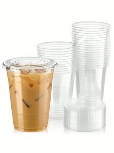 Gobelets en plastique PET jetables à paroi simple, écologiques, transparents, avec couvercles, personnalisables avec logo, pour café froid, 12/16/24/32 oz - Product Image 4
