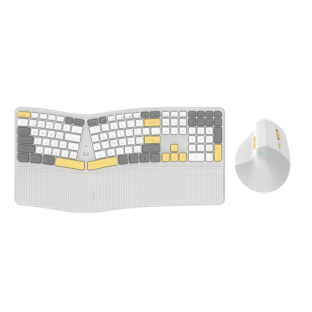 2.4G and BT Wireless Ergonomic Keyboard and Mouse Set Comfortable Design Split Layout Office Silent Keyboard and Mouse Combo