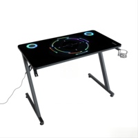 Mesa de Juego Moderna y Resistente con Marco Metálico en Forma de Z, Luces RGB, Portavasos y Superficie de Vidrio para Configuración de eSports, Escritorio para Juegos de Carreras y Computadora