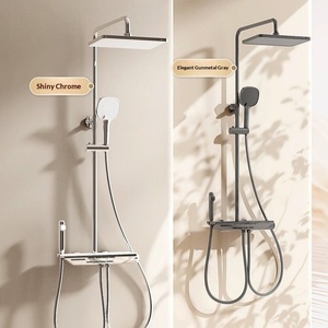 R&T S20 - Barra Deslizante de Pared para Ducha Cromada con Teclado Tipo Piano, Cuatro Salidas de Agua y Mesa de Almacenamiento de Vidrio Templado - Product Image 2