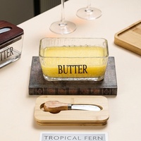 Boîte de conservation alimentaire en verre transparent NEWELL, porte-beurre avec couvercle en bois et couteau pour la maison, le réfrigérateur et la cuisine